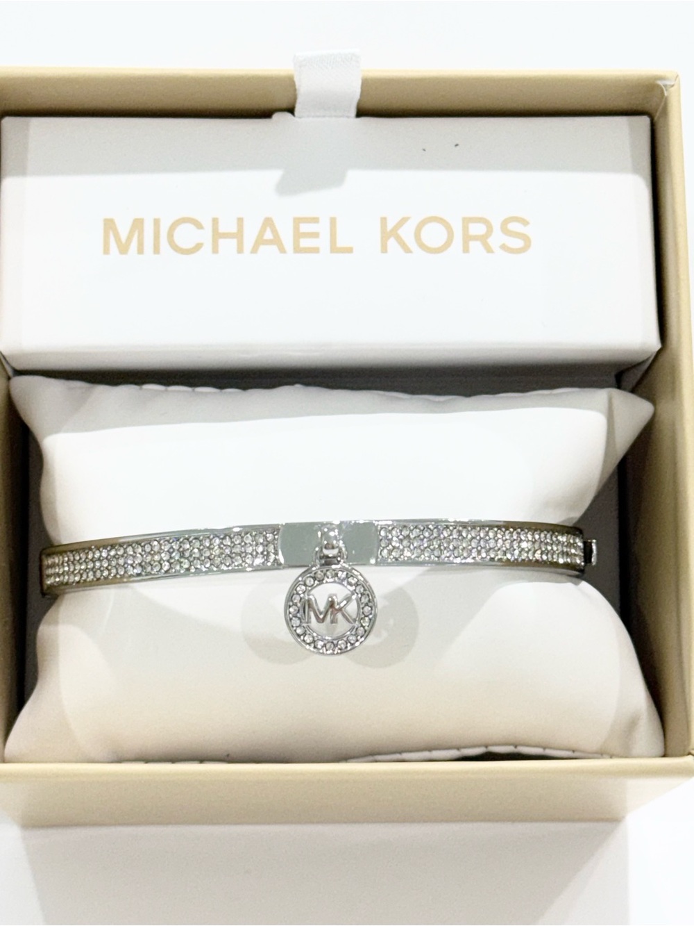 Michael Kors Pavé Logo Silver-Tone Bangle Bracelet - Picture 2 of 6